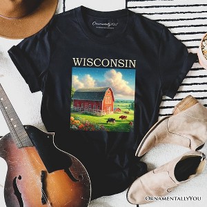 Vintage Wisconsin Farm Landscape T-Shirt, Midwest Red Barn Tee and Countryside Souvenir | OrnamentallyYou - 1 of 4