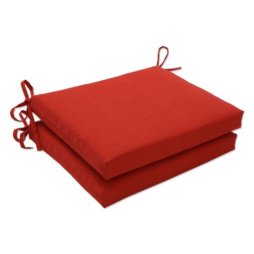 2pk Outdoor/Indoor Squared Chair Pad Set Splash Flame Red - Pillow Perfect