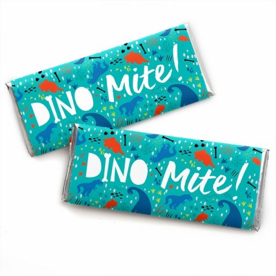 Big Dot of Happiness Roar Dinosaur - Candy Bar Wrapper Dino Mite T-Rex Baby Shower or Birthday Party Favors - Set of 24