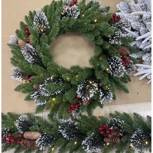 6-Pc Pre-Lit Frosted Christmas Wreath Set with Pine Cones & Berries for Door, Mantel, Stair Decor - 1 of 1