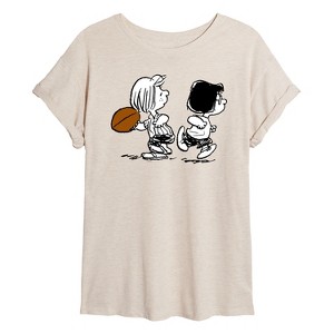Women's - Peanuts - Marcie and Peppermint Patty Playing Football Oversized Graphic T-Shirt - 1 of 4