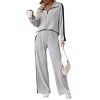 Women's Fall Casual 2 Piece Outfits Lounge Sets Long Sleeve High Neck Pullover Top Wide Leg Pants Sets - 2 of 4