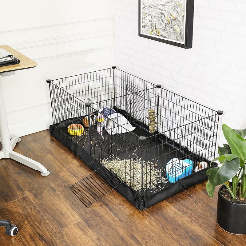 SONGMICS Guinea Pig Cages, Metal Grid Small Animal Playpen with Waterproof Washable Liner, 48.4 x 24.8 x 18.1 Inches, Black, 4 of 5