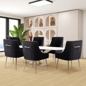 SEYNAR Modern Velvet Pleated Finish Back Dining Chair Set of 6 with Rear Handle - 1 of 4