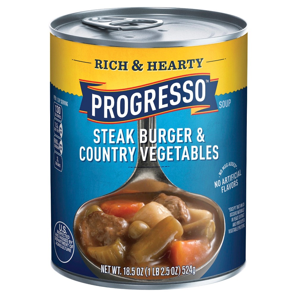 UPC 041196421699 product image for Progresso Rich & Hearty Steak Burger & Country Vegetables Soup 18.5 oz | upcitemdb.com