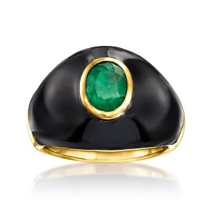 Ross-Simons 1.20 Carat Emerald and Black Enamel Ring in 18kt Gold Over Sterling - 1 of 4