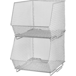 YBM Home Silver Mesh Stacking Bin, Pack of 2 - 1 of 4
