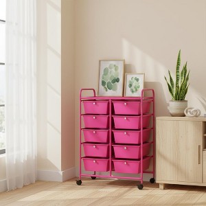 Gymax Stylish and Functional Organizer Cart Metal Frame Spacious Storage Easy Mobility Versatile Design Hot Pink/Macaron/Pink/Rainbow - 1 of 4