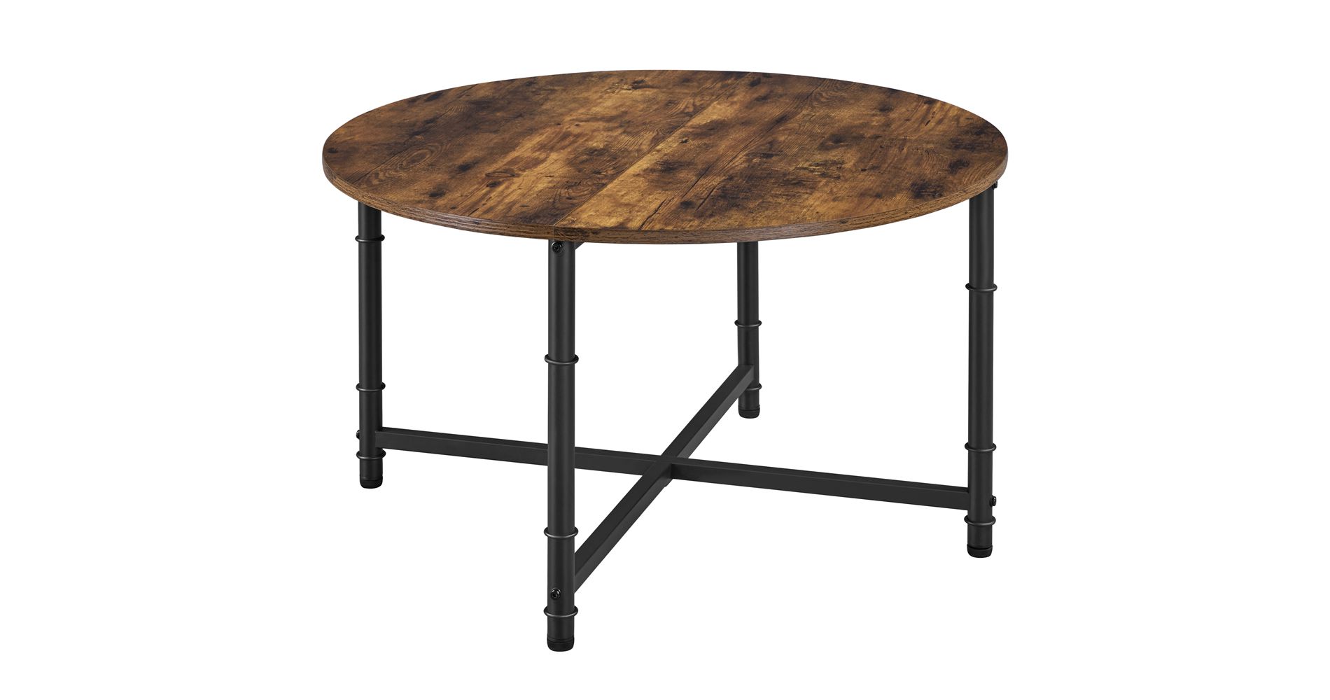 Yaheetech 31.5 Inch Vintage Design Round Coffee Table with Cross Shaped Metal Frame, Rustic Brown