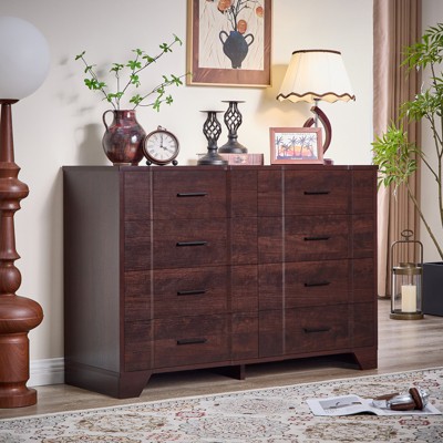 Farmhouse 8 Drawers Dresser for Bedroom, Wood Curved Wide Chest of Drawers