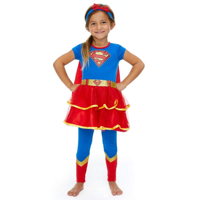Warner Bros. Justice League Supergirl Girls Cosplay Costume Dress Leggings Cape and Headband 4 Piece Set Toddler , 2 of 10