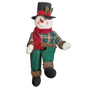 Collections Etc Festive Green Plaid Plush Poseable Snowman Sitter Figurine 9.5 X 4.5 X 23 - 1 of 2