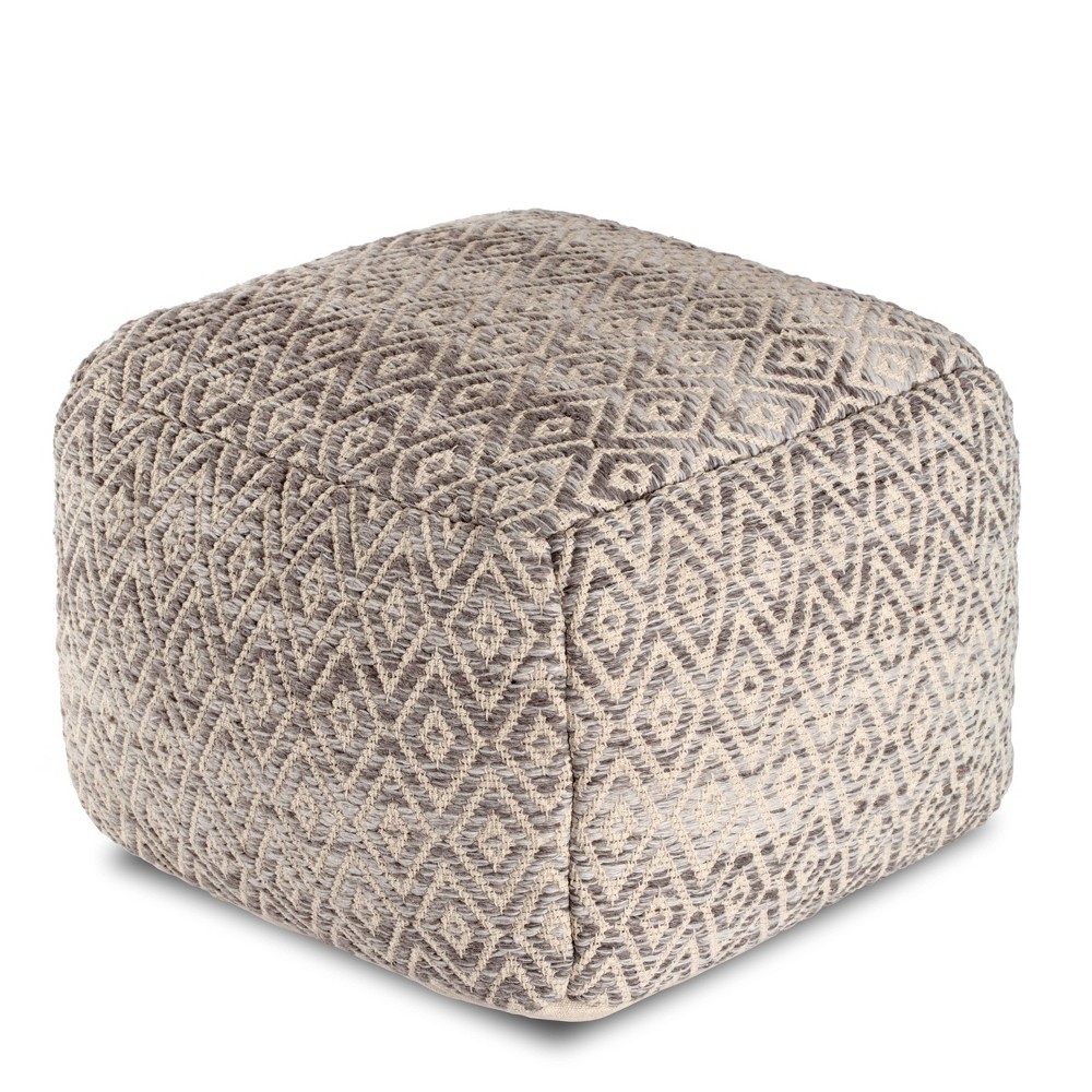 Cherokee Pouf  - Anji Mountain Versatile, comfortable, functional, and stylish. This pouf is an easy and effective way to add unique style or pop of color to any seating arrangement. This ottoman pouf is hand-crafted abroad and filled in the U.S.A with a premium, expanded polypropylene bead fill. This premium fill allows for a soft but firm seating experience which holds its shape significantly better than a typical fill. The combination of premium materials and expert craftsmanship make this pouf a perfect addition to your home. Color: Gray. Pattern: Diamond.