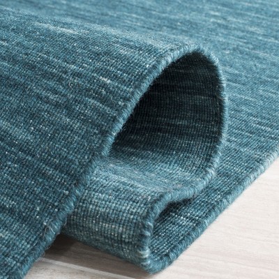 Dark Green Handwoven Wool and Cotton Area Rug
