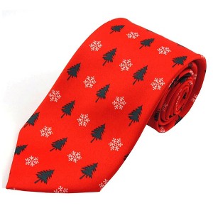 Jacob Alexander Men's Red & Orange Christmas Trees & Snowflakes Regular Length Neck Tie - 1 of 2