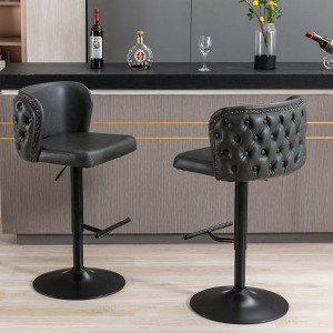 Kumasinova Ergonomic 360° Swivel Bar Stools Set of 2, 25-33" Adjustable Height, Classic PU Upholstered Counter Height Bar Stools for Home Bar - 1 of 4