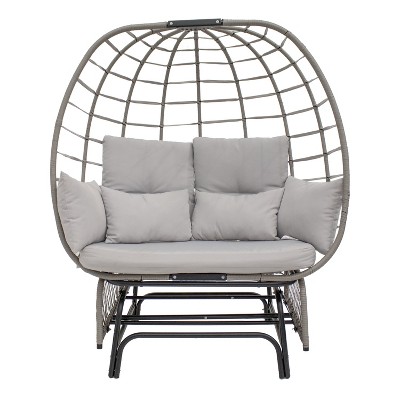 Gray Polyrattan Double Egg Chair Glider with Cushions