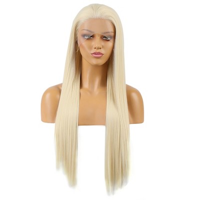 Unique Bargains Women's Long Straight Lace Front Wigs with Adjustable Wig Cap 24" 1 Pc