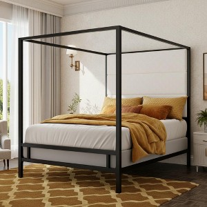 Polibi Canopy Bed with Upholstered Linen Headboard - 1 of 4