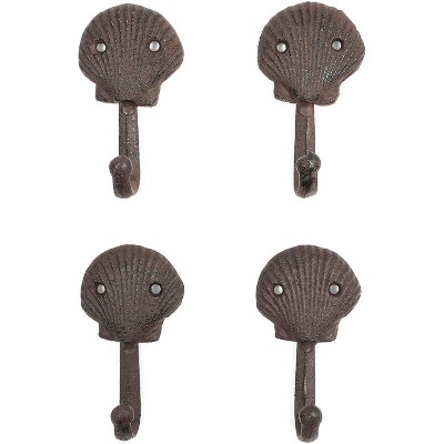 Okuna Outpost 4 Pack Dark Bronze Cast Iron Beach Seashell Decorative Wall Hooks,  0.3 x 4 x 2.3 in