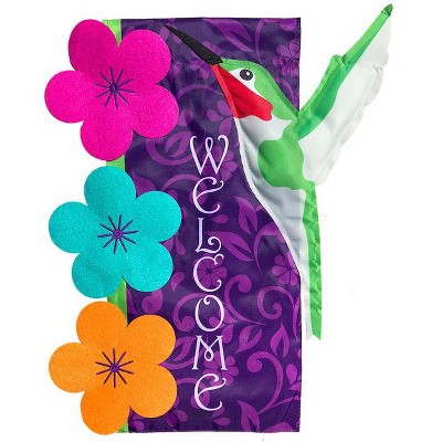 Vibrant Hummingbird Welcome Garden Flag with Flowers