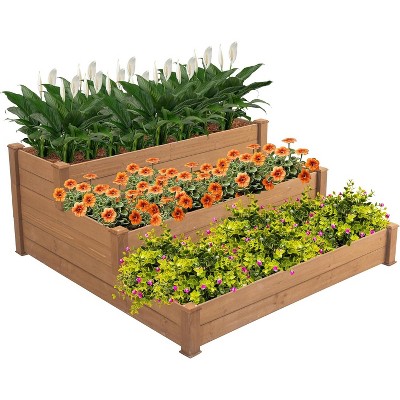 3-Tier Wooden Raised Garden Bed with Open Bottom, Convertible Design, and Varying Depths for Vegetables, Flowers, Herbs