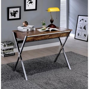 Vynxaria Writing Desk with Chrome-Trimmed Oak Vintage-Industrial Style Functional for Home Office Creative Spaces - 1 of 4