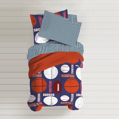 Navy Reversible Microfiber Twin Kids Sports Bed Set