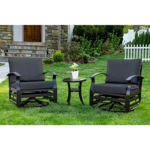 ALAULM 3 Piece Patio Outdoor Aluminum Metal Swivel Rocking Chairs with 1 Coffee Table - 1 of 4