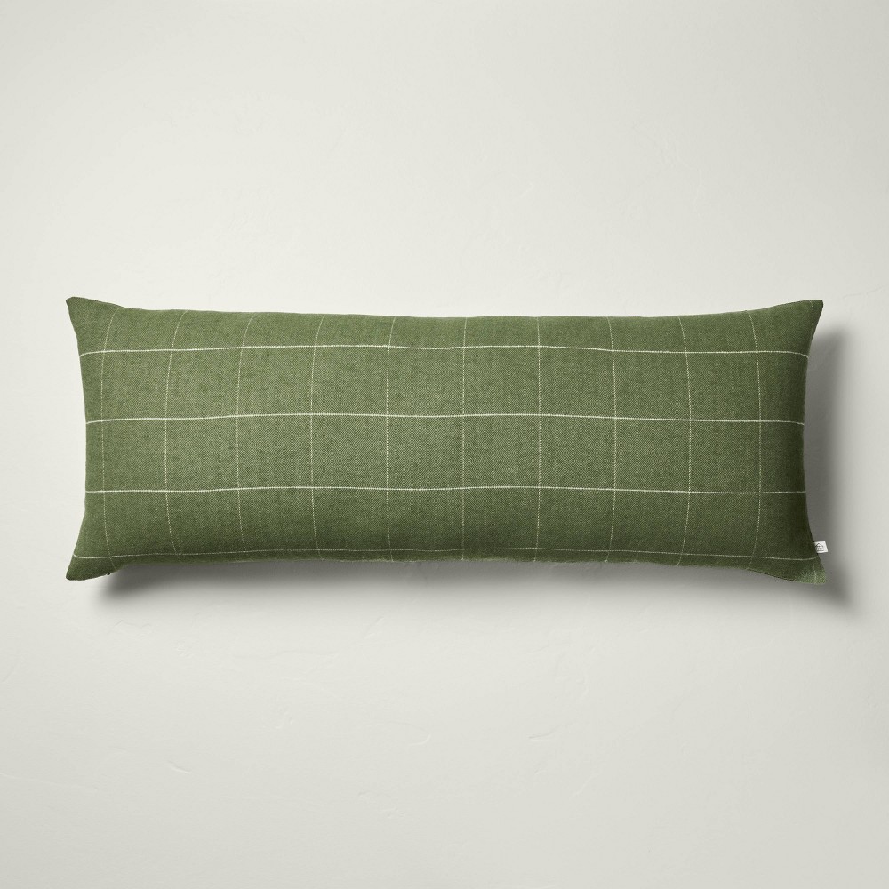 Photos - Pillow 14"x36" Windowpane Plaid Oblong  Dark Green - Hearth & Hand™ with Ma