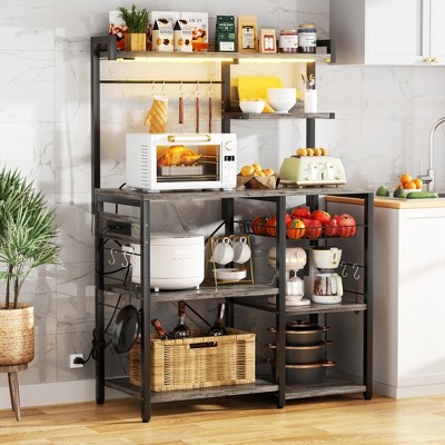 Aheaplus Kitchen Storage Shelf with Hooks, Coffee Bar with Charging Station and Shelves