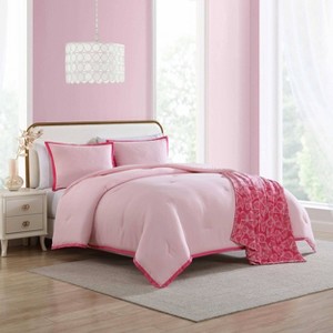 Betseyville Johnson Signature Hotel Solid Pink King 4pc Comforter Sham Bonus Set - 1 of 4