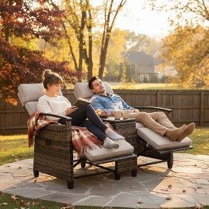 YOOCOZZ Outdoor Recliner Loveseat - Adjustable Wicker Chair with Storage Table - 1 of 4