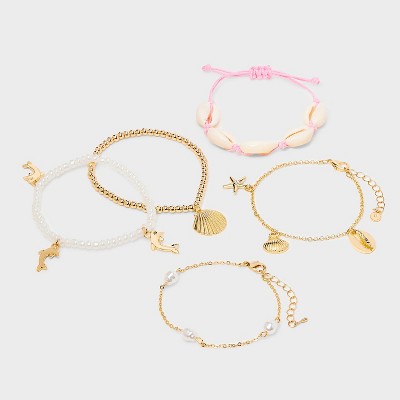 Stretch and Chain with Sealife Charm Bracelet Set 5pc - Wild Fable Gold