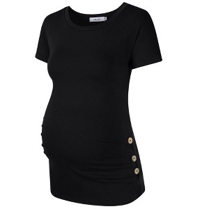 Maternity Shirt Side Button and Ruched Maternity Tunic Tops Maternity Short Sleeve - 1 of 1
