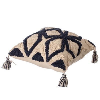 Handwoven Cotton Euro Throw Pillow with Blue Geometric Pattern