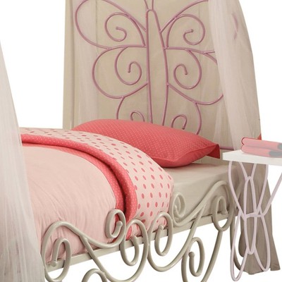 Priya II Full White and Light Purple Metal Canopy Bed with Butterfly Design