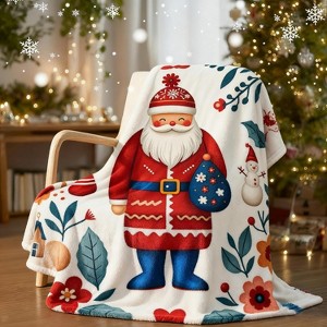 Lomsoe Christmas Throw Blanket, Santa Claus Christmas Decorations Winter Warm Flannel Throw Blanket Farmhouse Holiday Xmas Blankets. - 1 of 4