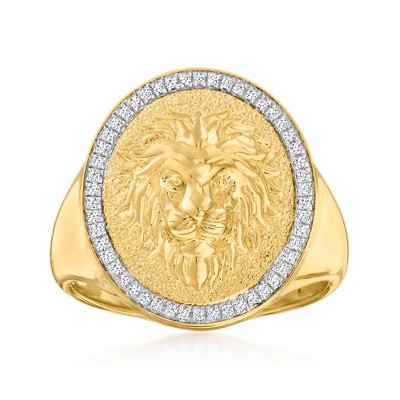 Ross-Simons 0.15 ct. t.w. Diamond Lion Head Signet Ring in 18kt Gold Over Sterling