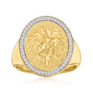 Ross-Simons 0.15 ct. t.w. Diamond Lion Head Signet Ring in 18kt Gold Over Sterling - 1 of 4