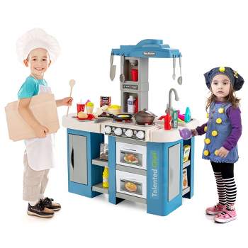 Costway  Large Plastic Play Kitchen Set W/ 67 Pcs Cooking Accessories Food &Realistic Lights & Sounds