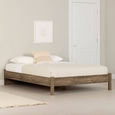 Weathered Oak Queen Platform Bed with Slats and Headboard