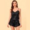 cheibear Women's Satin Spaghetti Cami Tops Ruffle Trim Shorts Sleepwear Sets - 2 of 4