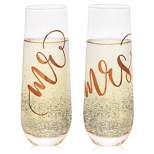 Juvale Set of 2 Mr and Mrs Champagne Toasting Flutes for Bride and Groom, Stemless Wedding Wine Glasses, Rose Gold