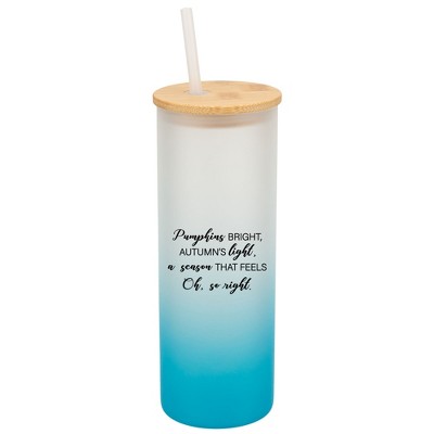 Elanze Designs Pumpkins Bright Autumn's Light Harvest Wrap-Around Design 25 Ounce Frosted Gradient Glass On-The-Go Coffee Travel Skinny Tumbler Mug