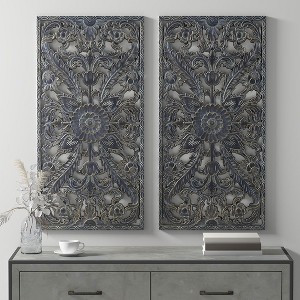 Distressed Carved Wood 2-piece Wall Decor Set - 1 of 4