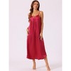 cheibear Women's V Neck Sleeveless Silky Satin Soft Long Nightwear - 2 of 4