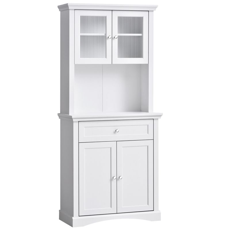 HOMCOM 71" Traditional Freestanding Kitchen Buffet with Hutch, Pantry Cabinet with 4 Doors, 3-Level Adjustable Shelves, and 1 Drawer, 1 of 9
