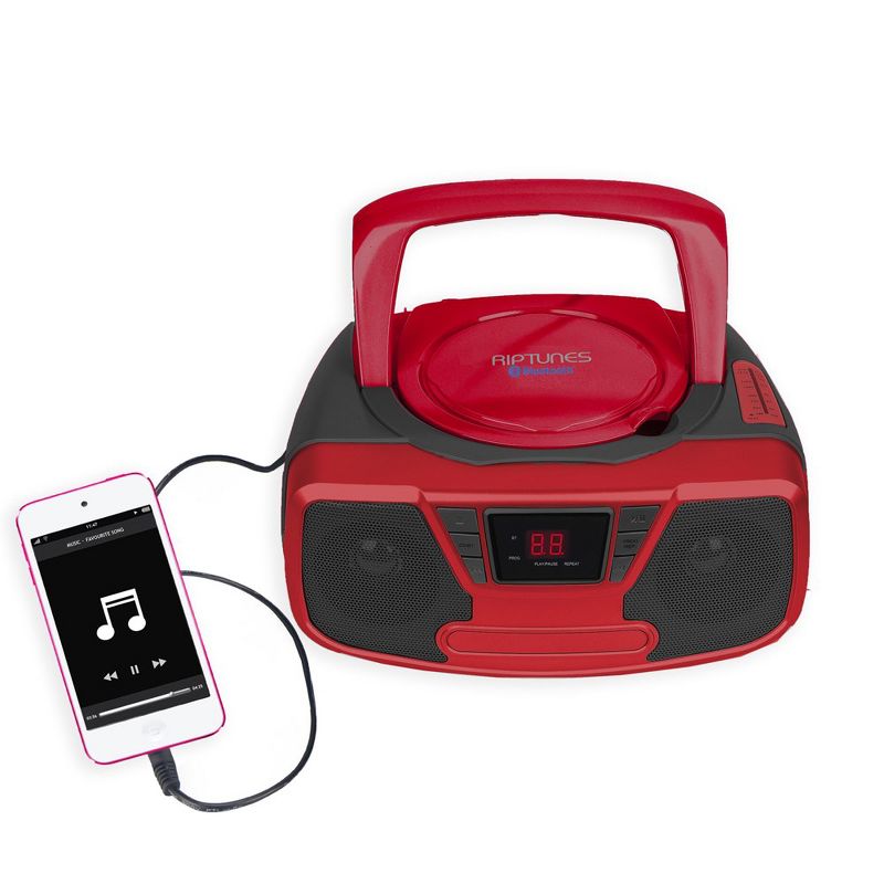 Bluetooth Portable CD Boombox with AM/FM Radio, Red, 5 of 6