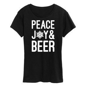 Women's - Instant Message - Christmas Peace Joy And Beer Short Sleeve Graphic T-Shirt - 1 of 4